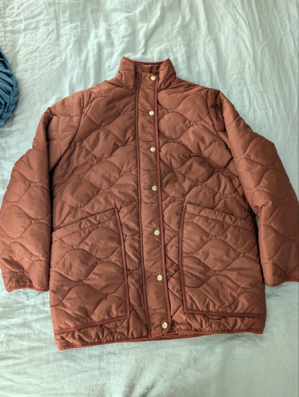 Quince Quilted Featherless Long Puffer Jacket Size Large NWOT Redwood Brown